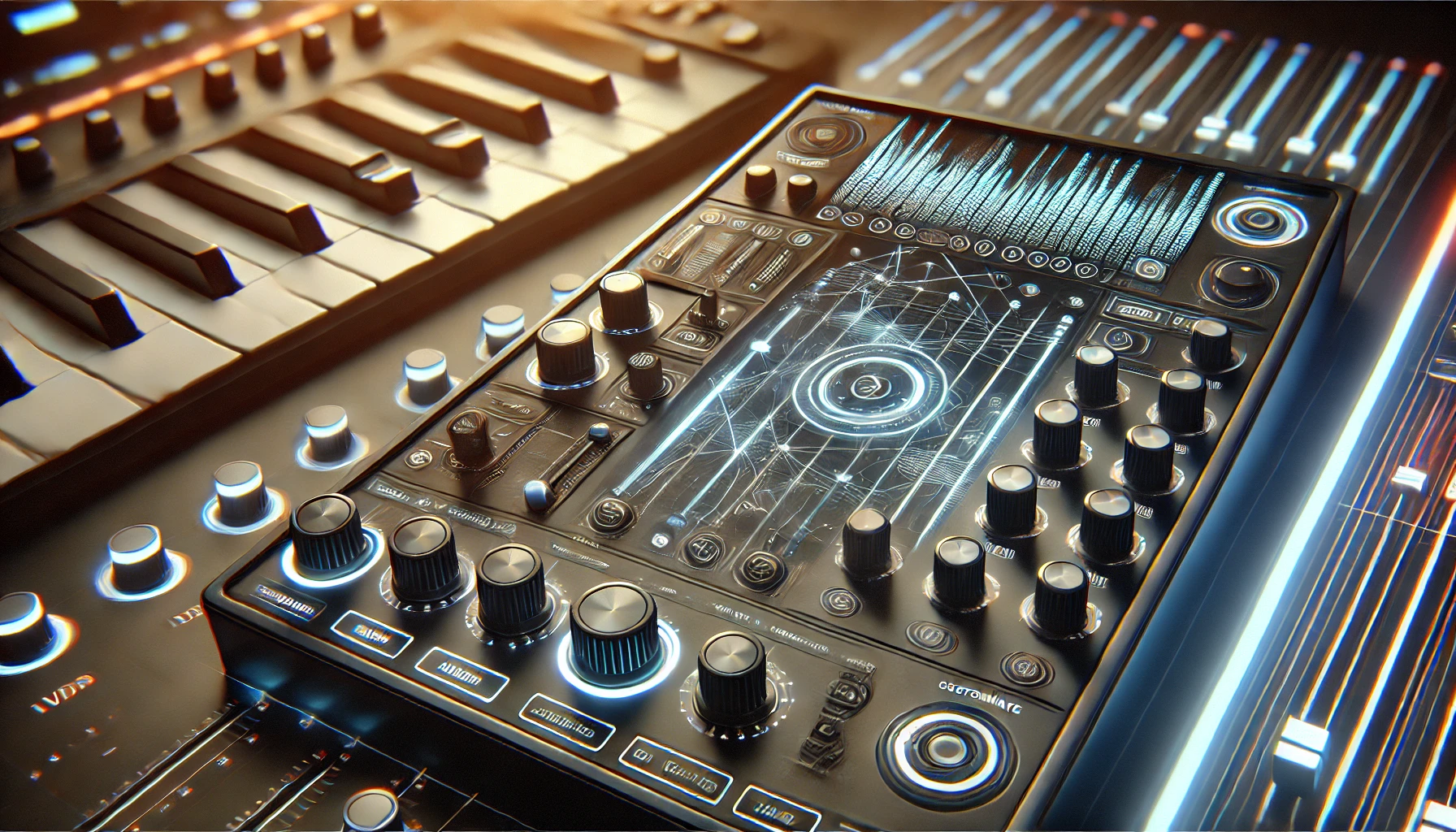 A close-up of virtual instruments in Vision Jam, showing the UI for note adjustments